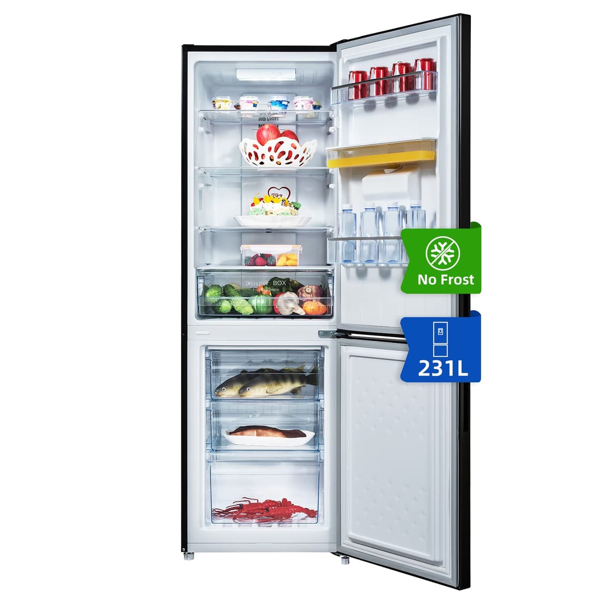 CHiQ FBM228NE4DE No Frost Combi Refrigerator,frigorífico independiente con congelador, combinación de frigorífico y congelador 231 L, sin escarcha, flujo de aire múltiple, dispensador de agua, 170 cm — view 2