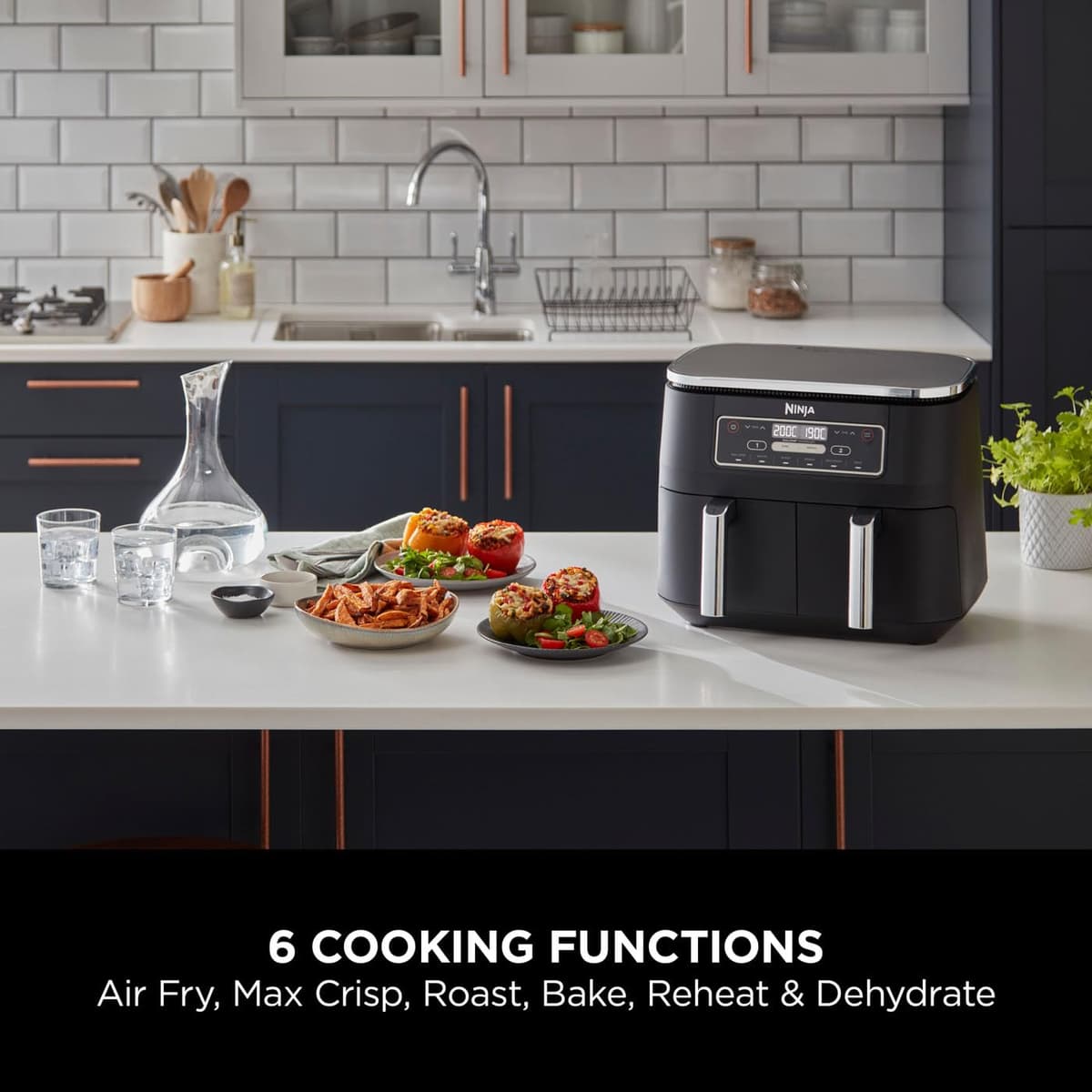 Ninja Foodi Dual Zone Digital Air Fryer, 2 Drawers, 7.6L, 6-in-1, Uses No Oil, Air Fry, Max Crisp, Roast, Bake, Reheat, Dehydrate, Cooks 4-6 Portions, Non-Stick, Dishwasher Safe Baskets, Black AF300UK — view 4