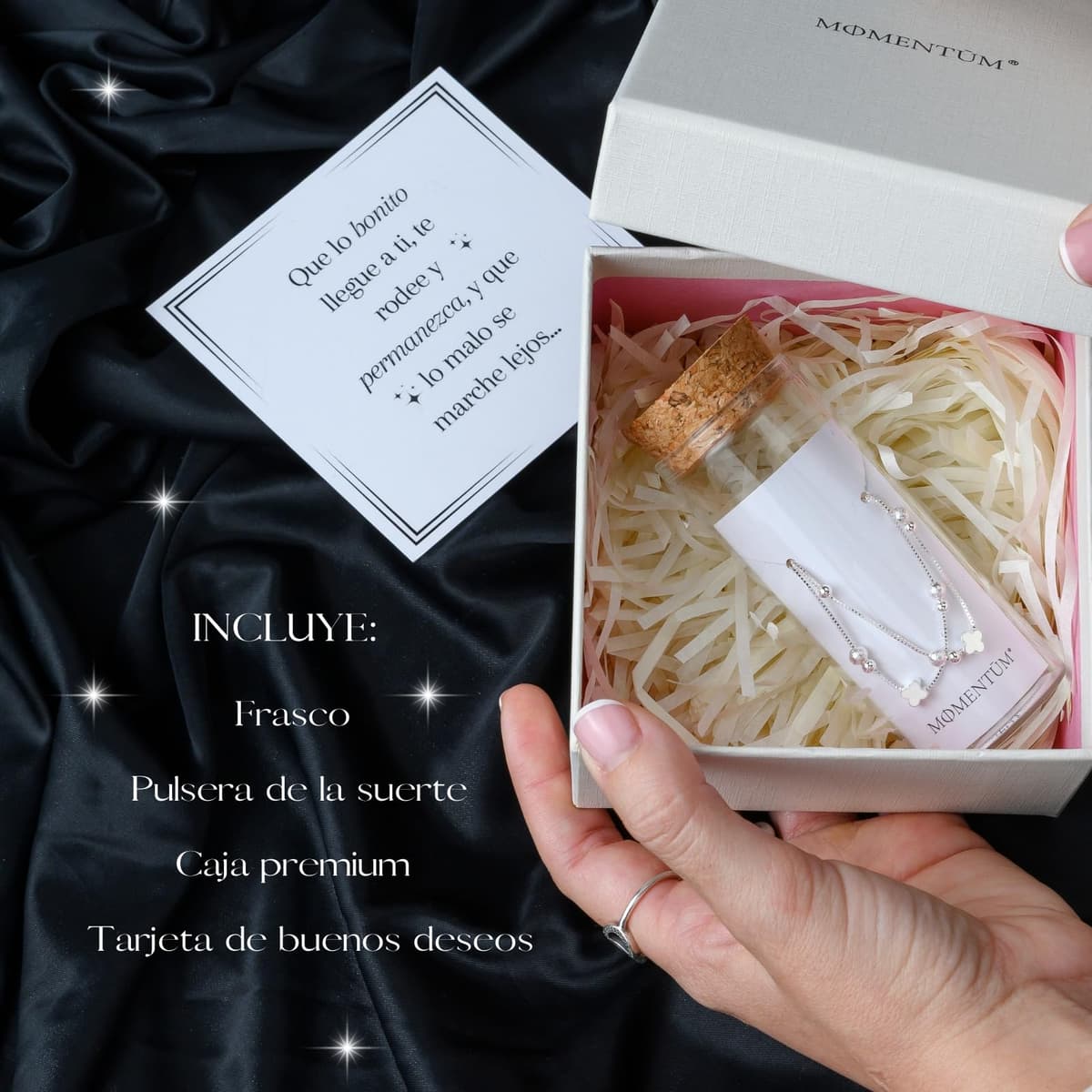 MOMENTUM Pulsera Plata Mujer (Bañada) – Regalo con Caja y Dedicatoria Premium – Ajustable y Elegante – Ideal Cumpleaños, Navidad, San Valentín — view 2