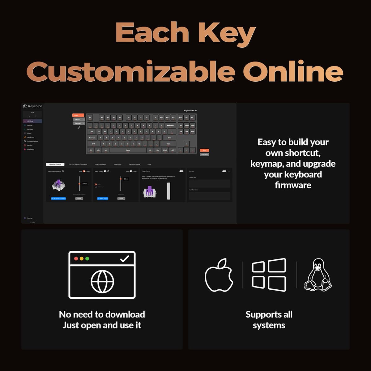 Keychron K8 HE Mechanical Keyboard TKL Wireless Bluetooth 2.4G Wired Triple Mode, Hot Swappable Hall Effect with QMK VIA Aluminum+Wood Frame Rapid Trigger for Mac Windows Linux - Black UK Layout — view 4