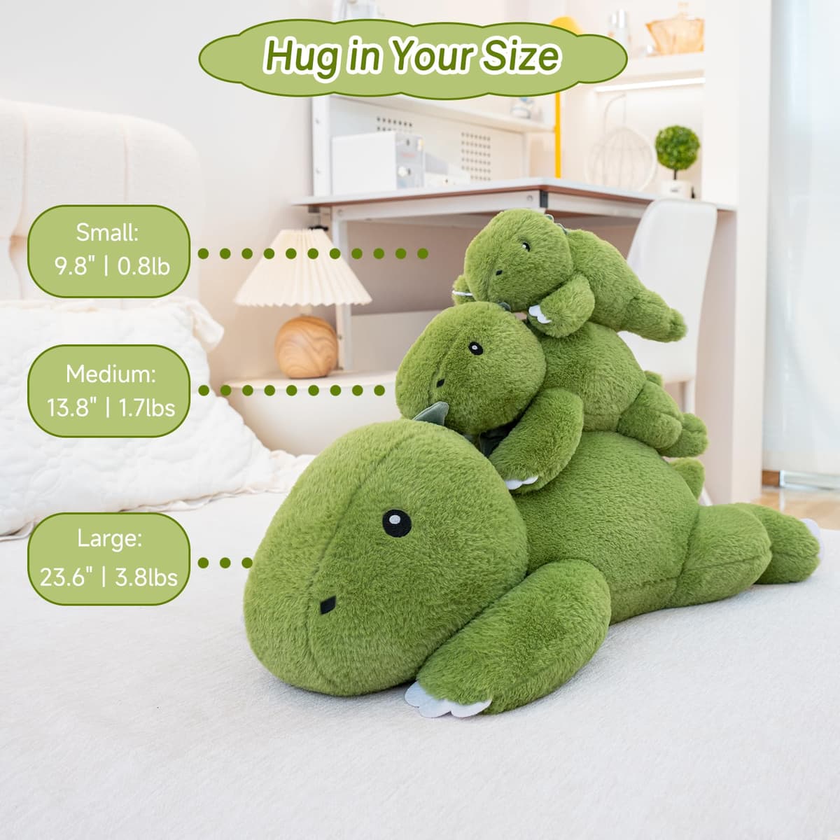 SQEQE Peluche de Dinosaurio con Peso, Peluche de Dinosaurio Suave, con Peso, Bonitos Peluches para niños y Adultos, 25 cm — view 3