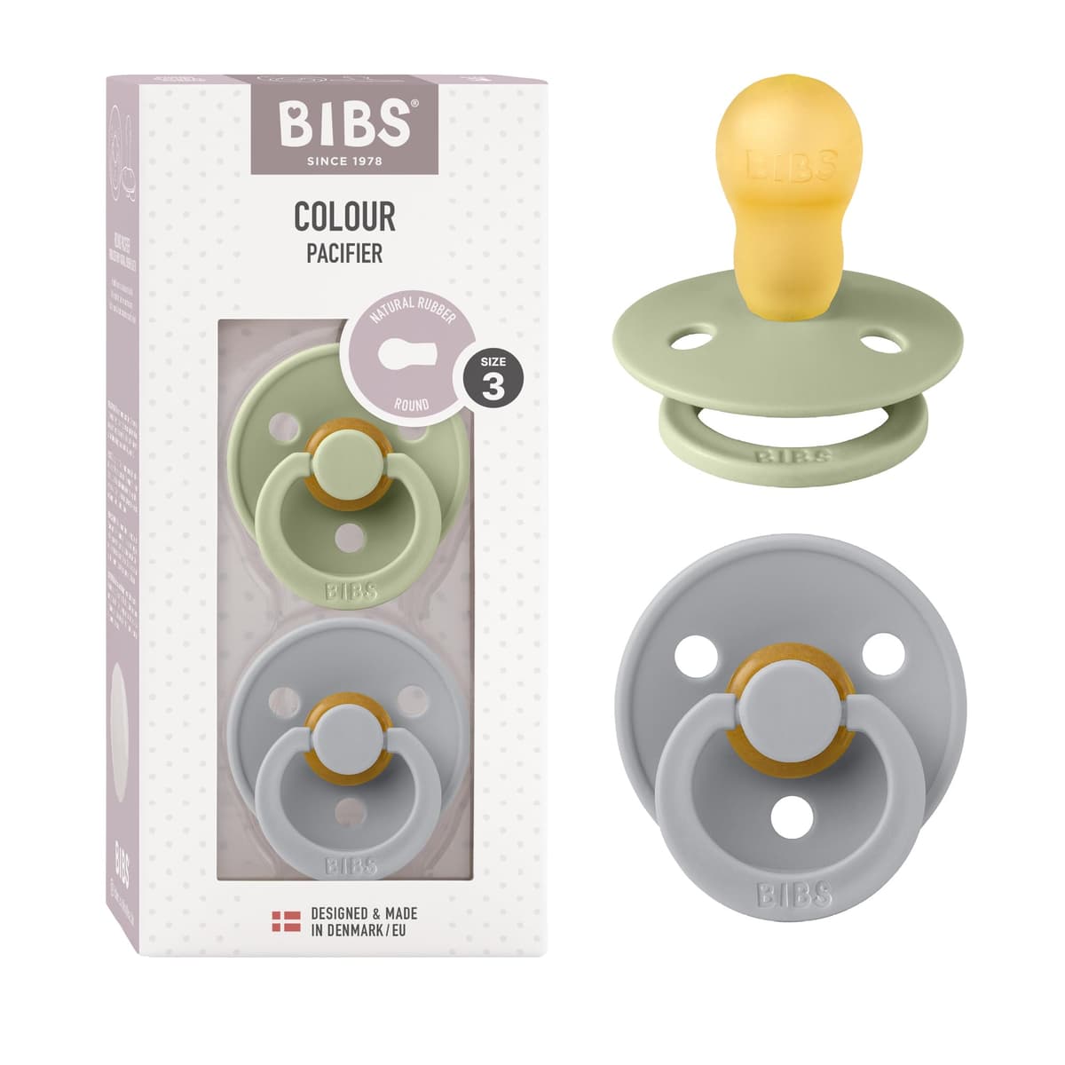 BIBS Colour Soother 2-Pack, BPA Free Dummy Pacifier, Round Nipple. Natural Rubber Latex, Size 2 (6-18 Months), Sky Blue/Steel Blue — view 76