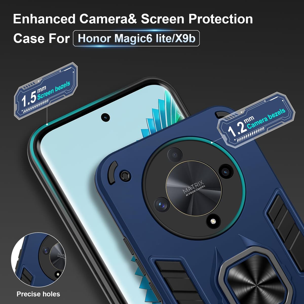 Funda para CMF Phone 2 Pro, Carcasa Antigolpes con Soporte anular metálico, Case Protectora de Grado Militar, Negro — view 983