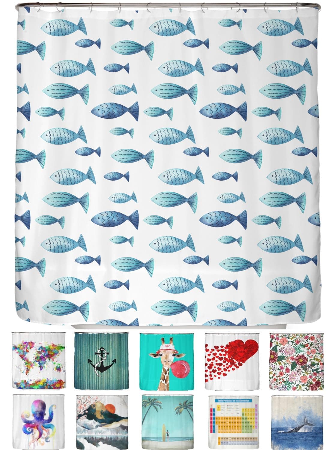 arteneur® - Cortina de Ducha 180x200 - Cortina de Baño Antimoho de Tela, Impermeable, Lavable y Opaco con Dobladillo Ponderado y Anillas (Tabla Periódica Española) — view 55