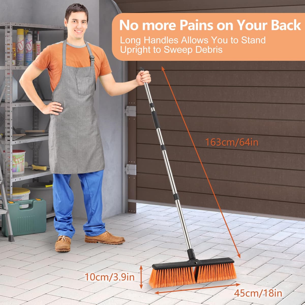 Mitclear 45 cm Outdoor Brush with Extendable Handle (163 cm), Heavy Duty Outdoor Broom with Hard Bristles, Sweeper Brush for Garden, Artificial Lawn, Terrace, Garage, Patio, Sidewalk — view 4