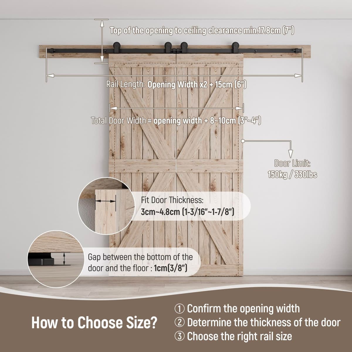 Herrajes Puertas Correderas Doble 325cm Rieles Kit Puerta Corredera Negro para 2 Puerta Corredera Madera 81cm Ancho, Pequeña Rueda T-forma — view 4