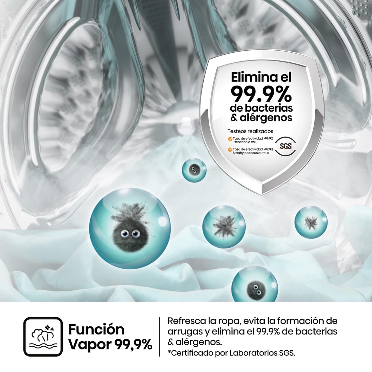 Hisense WF1Q8041BW2 - Lavadora, Clase A, 8 Kg, 1400 rpm, Alto 85 cm x Ancho 60 cm, Color Blanco, Función Vapor 99,9%, Lavado Rápido+, Lavado Automático, Finalización Diferida, Tecnología Inverter — view 6