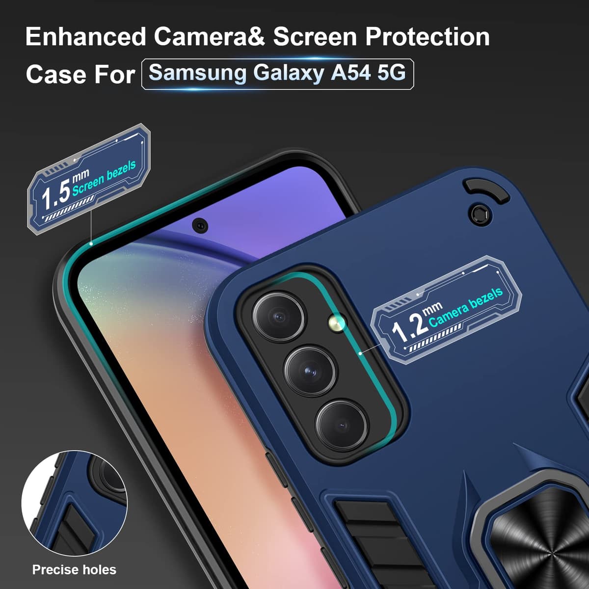 Funda para CMF Phone 2 Pro, Carcasa Antigolpes con Soporte anular metálico, Case Protectora de Grado Militar, Negro — view 1536