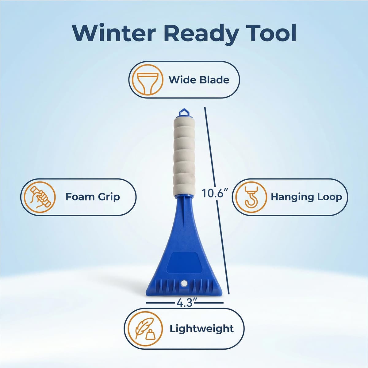 Mango ergonómico de EVA para quitar nieve y hielo con diseño de borde redondeado para limpiar el parabrisas de invierno de forma segura, variante azul — view 2