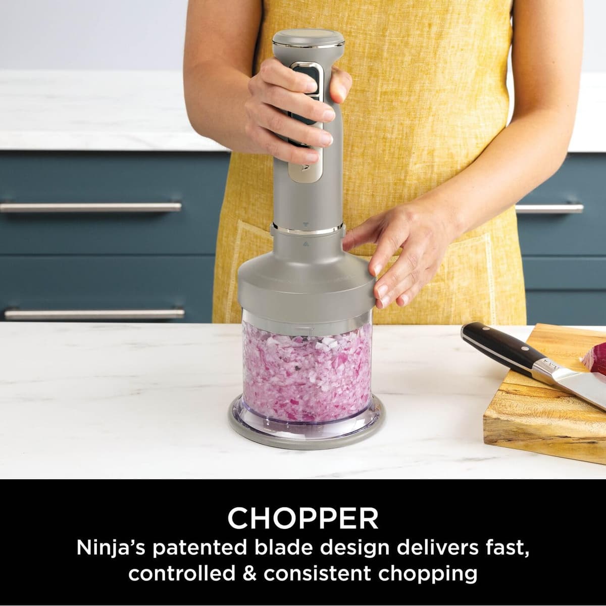 Ninja Foodi 3-in-1 Hand Blender, Hand Mixer & Chopper with Gradual Start, 2 Blending and 5 Mixing Speeds to Chop, Mix, Knead, Blend and more, Dishwasher Safe Parts, 850W, Stone Gold CI100UKSTGD — view 5