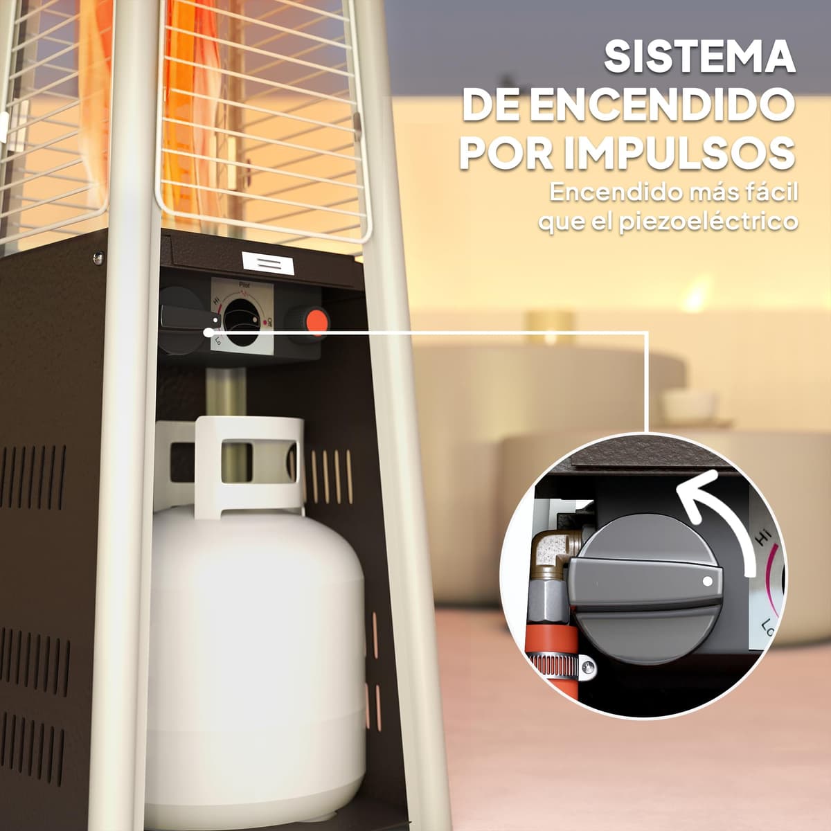 Outsunny Estufa de Gas Butano, 3000W, Calefactor de Exterior a Gas Portátil con Temperatura Ajustable, Protección contra Vuelcos, Ignición por Presión, para Butano y Propano, 3 m², Bronce — view 5