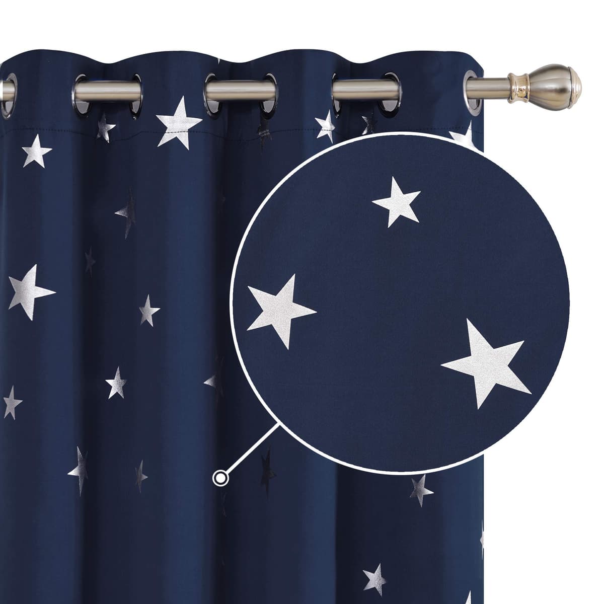 Deconovo Navy Blue Curtains for Living Room Super Soft Thermal Insulated Star Foil Printed Eyelet Blackout Curtains 46 x 54 Inch 2 Panels — view 9