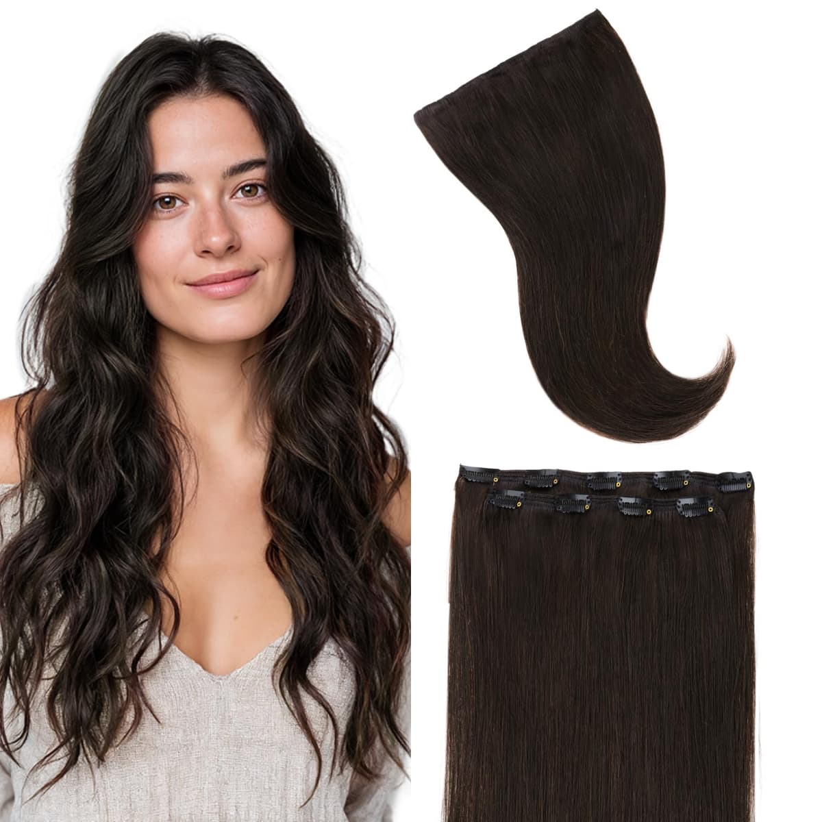 GOO GOO Clip in Hair Extensions Human Hair, 18inch 150g 9Pcs, #2 Dark Brown, Hair extensions for women, Human Hair Extensions Clip in — view 291