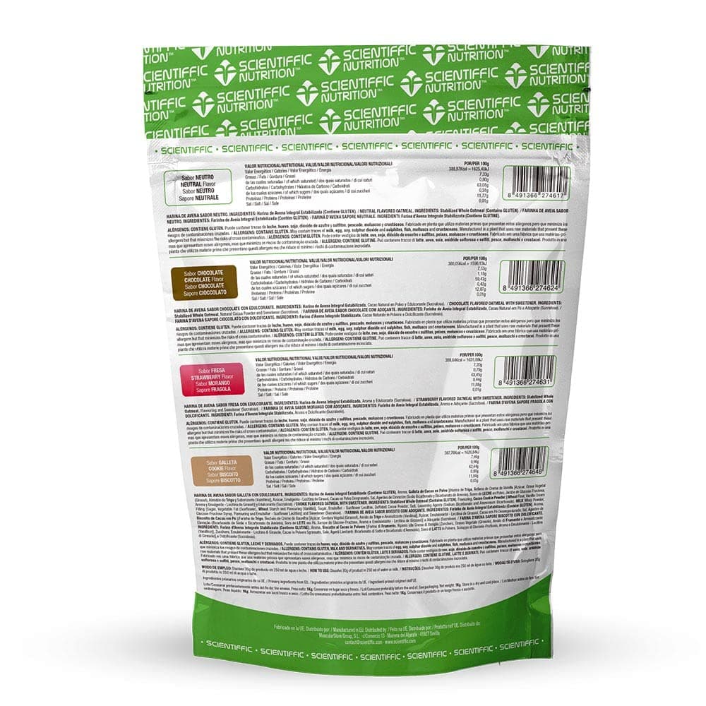 Scientiffic Nutrition - Harina de avena, Fuente de Proteínas, Baja en Azúcares, 100% Natural, Contribuye al Desarrollo de la Masa Muscular, Sabor Nuetro, Sin Sabor - 1 Kg — view 2