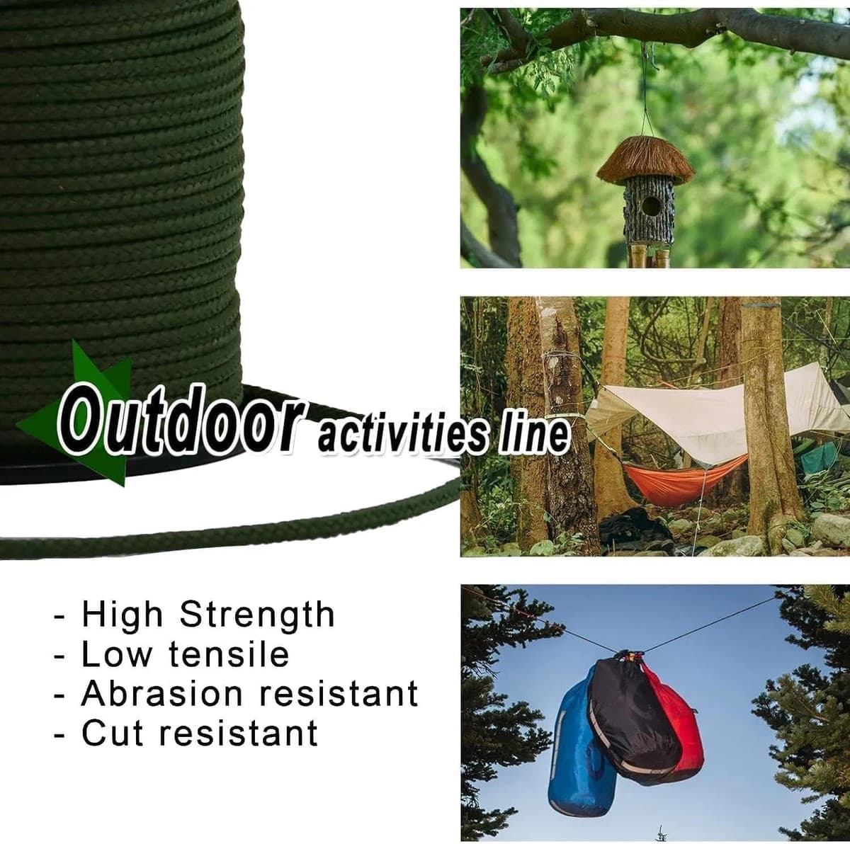 9KM DWLIFE Cuerda de pesca trenzada Kevlar Resistencia superior a la tracción y alta resistencia a la abrasión Resistente a la llama Cuerda multiusos 150 lb-1000 lb Cuerda de cometa/Herramientas al — view 3
