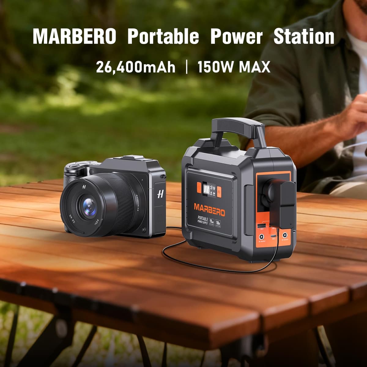 MARBERO Portable Power Station 26,400mAh Large Battery Pack 100W(150W Peak) Power Bank with Plug Socket 220V 97.68Wh Generator LED Light for Outdoor Adventure RV Trip Home Blackout Emergency — view 2
