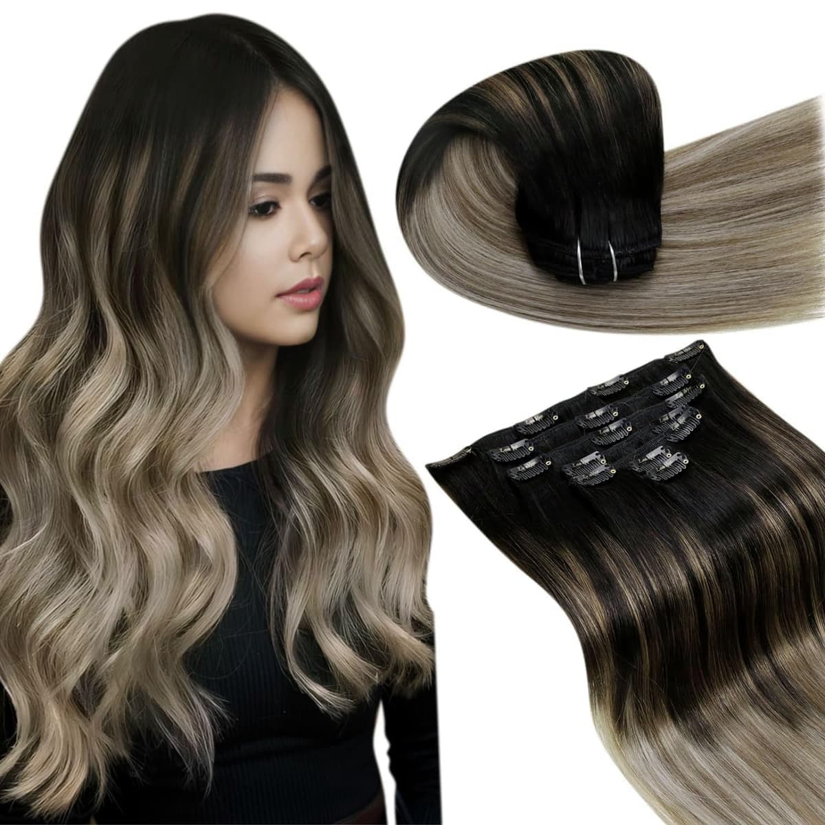 LaaVoo Hair Extensions Clip in Real Human Hair Brown Clip in Hair Extensions Dark Brown Remy Straight Hair Full Head Double Weft 80g 5pcs 14 Inch #4 — view 69