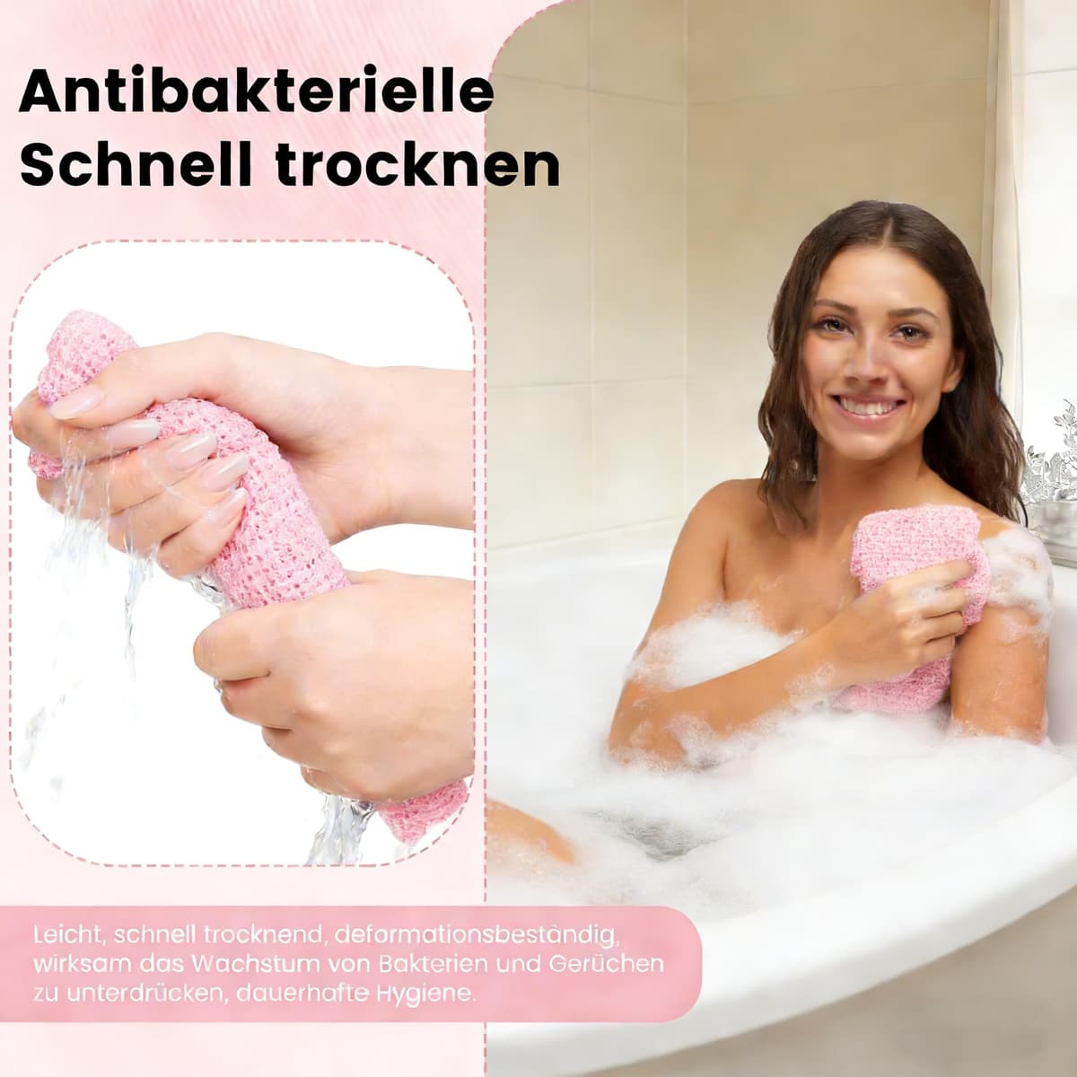 Blissal Exfoliante antibacteriano toalla de ducha, Peeling cuerpo ducha, Accesorios de ducha de cepillo de espalda, Exfoliante ducha Schwamm scrubber, Loofah Schwamm für Männer Fraue (Rosa) — view 3