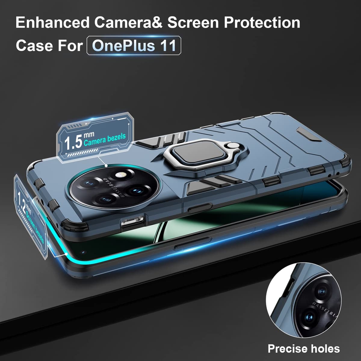 Funda para CMF Phone 2 Pro, Carcasa Antigolpes con Soporte anular metálico, Case Protectora de Grado Militar, Negro — view 1551