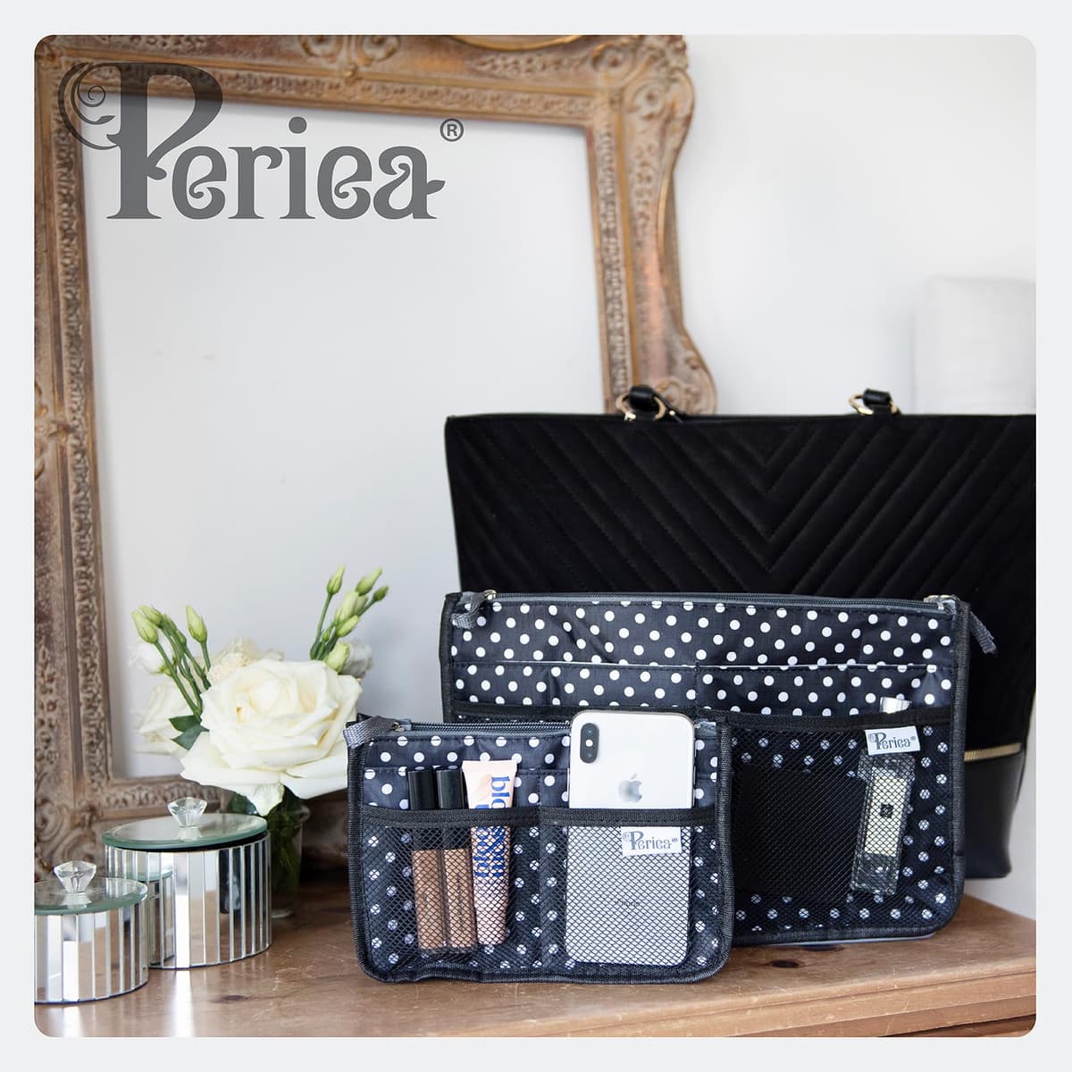 Periea 'Signature' Luxury Handbag Organiser Insert - 3 Sizes - (Seafoam Waves, Large) — view 2