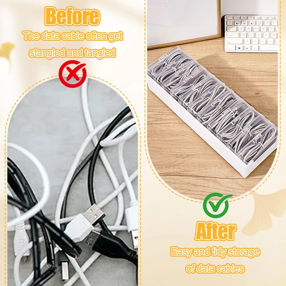 Juego de 12 cajas de almacenamiento de cables de 30 x 10 x 7,5 cm, organizador de alambre con compartimentos divididos para cables de carga, auriculares y pequeños accesorios electrónicos (blanco) — view 3