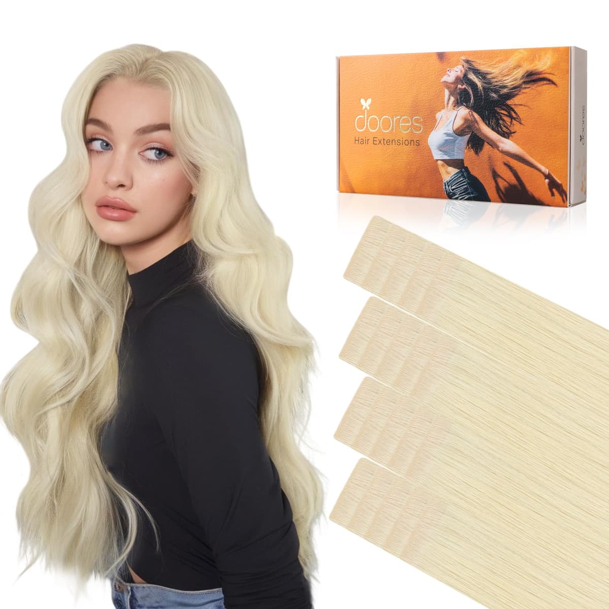 DOORES Tape in Hair Extensions Human Hair, Balayage Dark Brown to Chestnut Brown 50g 20pcs 18 Inch, Human Hair Extensions Natural Remy Straight Skin Weft — view 23