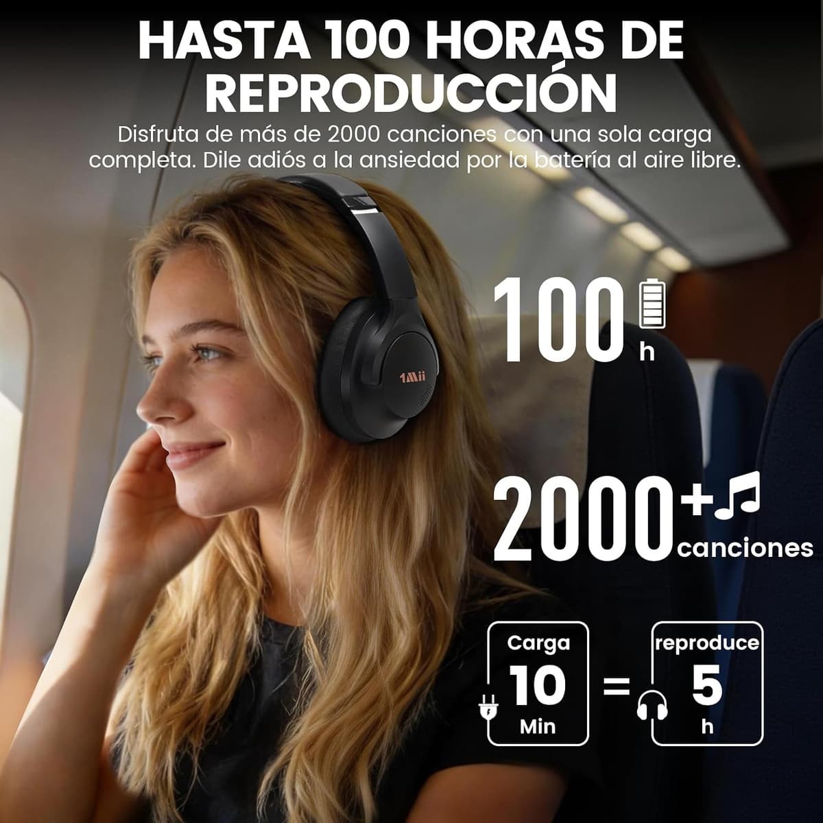 1Mii AI Y8+ Auriculares Inalámbricos Bluetooth 6.0 Cancelación de Ruido Activa Híbrida Cascos, LDAC Hi-Res Audio, 100H de Reproducción, Traducción IA, Chat de Voz, EQ con App - Negro — view 4