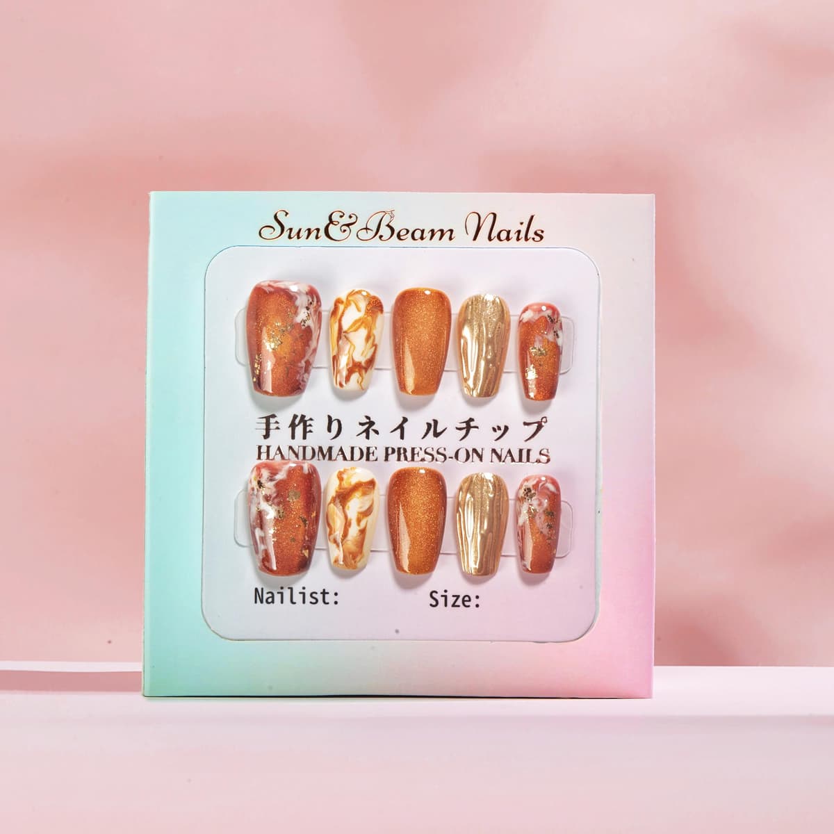 Sun&Beam Nails Handmade Press On Nail Long Coffin Ballerina Pink Flower Acrylic Fake Tip 3D Design Art Charms Cute with Storage Box 10 Pcs (S) — view 283