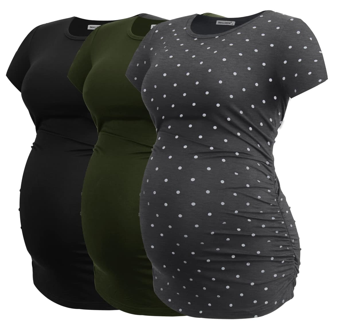 Smallshow Maternity Clothing Tops Side Ruched Pregnancy Clothes for Women 3-Pack — view 28