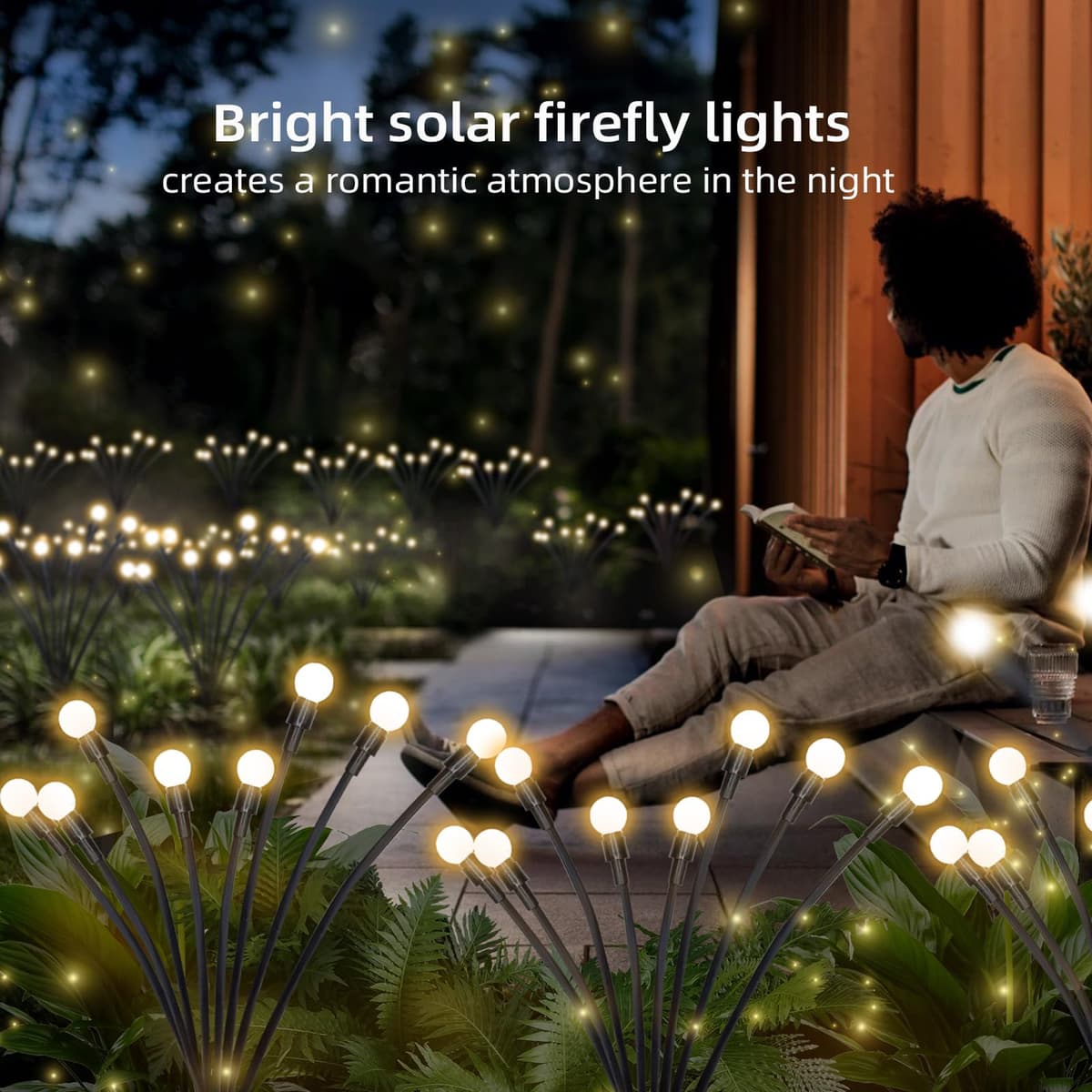 Jsdoin Solar Light Outdoor Waterproof Firefly, Swinging Garden Decoration Outdoor Courtyard Firefly Garden Light Road Fence 4PCS — view 5