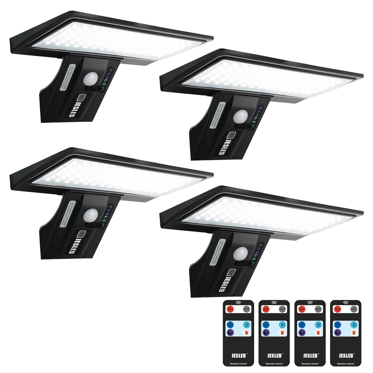 JESLED Luz Solar Exterior, 2 Paquete 90 LED, Foco Potente con Sensor de Movimiento, Impermeable con 4 Modos Inteligentes para Jardín, Patio, Camino, Escalera — view 8
