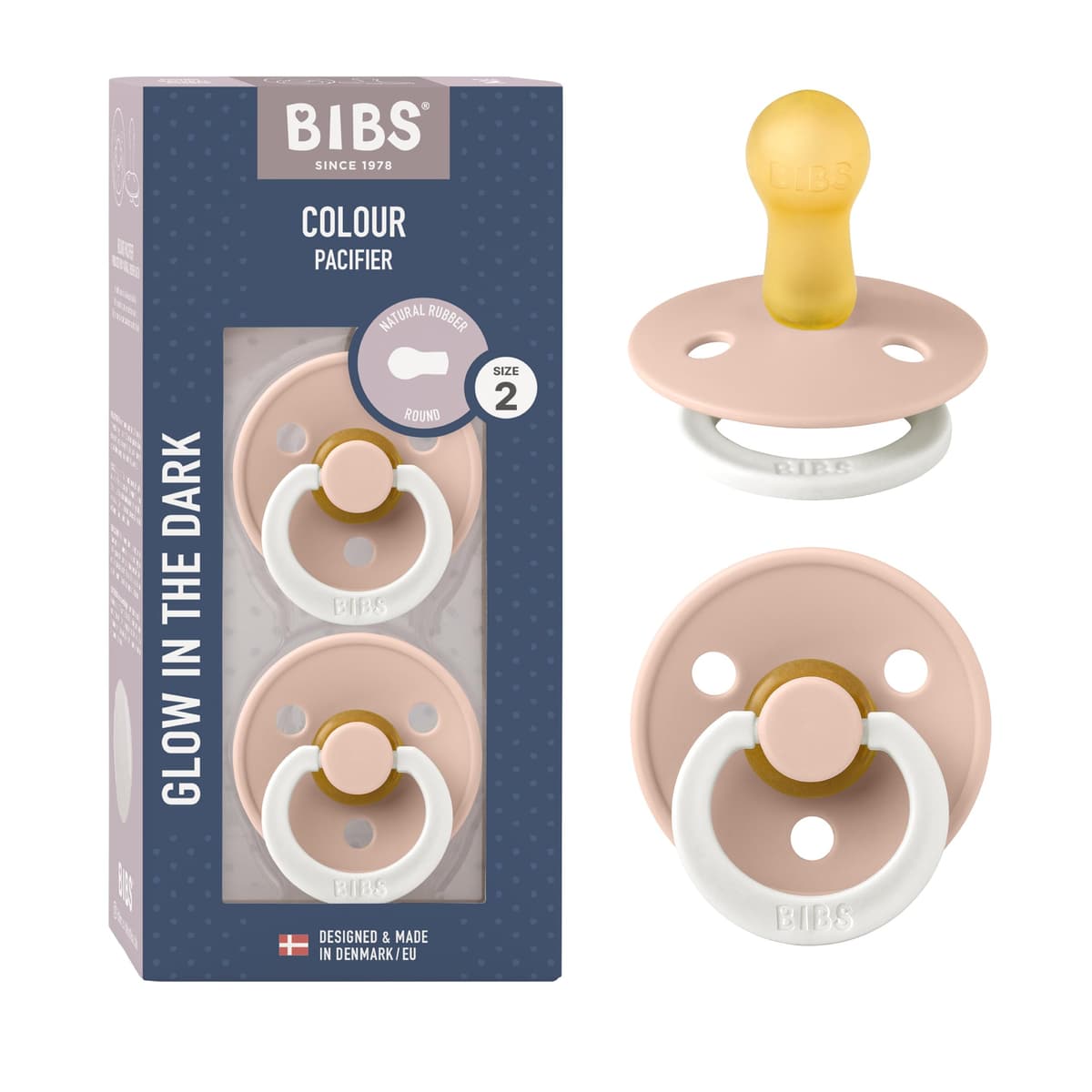 BIBS Colour Soother 2-Pack, BPA Free Dummy Pacifier, Round Nipple. Natural Rubber Latex, Size 2 (6-18 Months), Sky Blue/Steel Blue — view 124