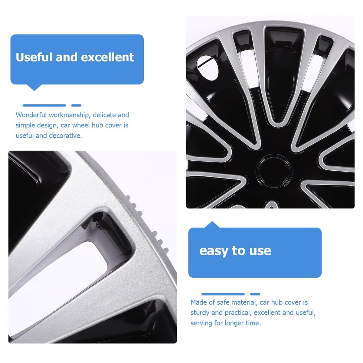 Ciieeo Tapacubos de Ruedas para Vehículo 15 Pulgadas Negro y Plateado Fabricados en Material Duradero para Protección y Estética en Coches Compactos — view 3
