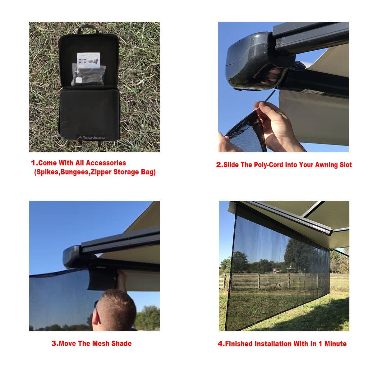 Tentproinc RV Awning Sun Shade 7' X 17' 3'' Black Mesh Screen UV Sunshade Block Complete Kits Motorhome Camping Trailer SunBlocker Tarp Canopy Shelter - 3 Year Warranty — view 2