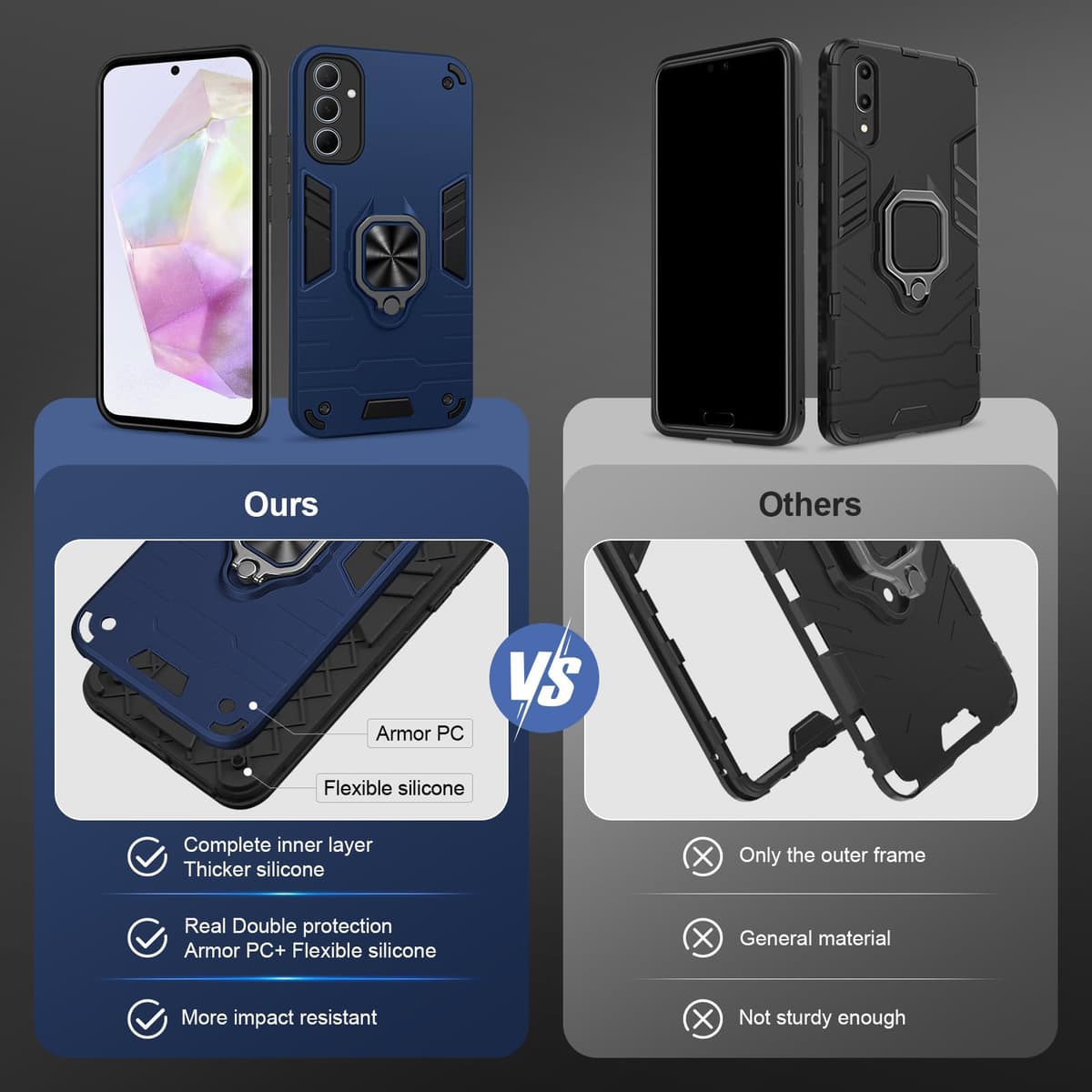 Funda para CMF Phone 2 Pro, Carcasa Antigolpes con Soporte anular metálico, Case Protectora de Grado Militar, Negro — view 713