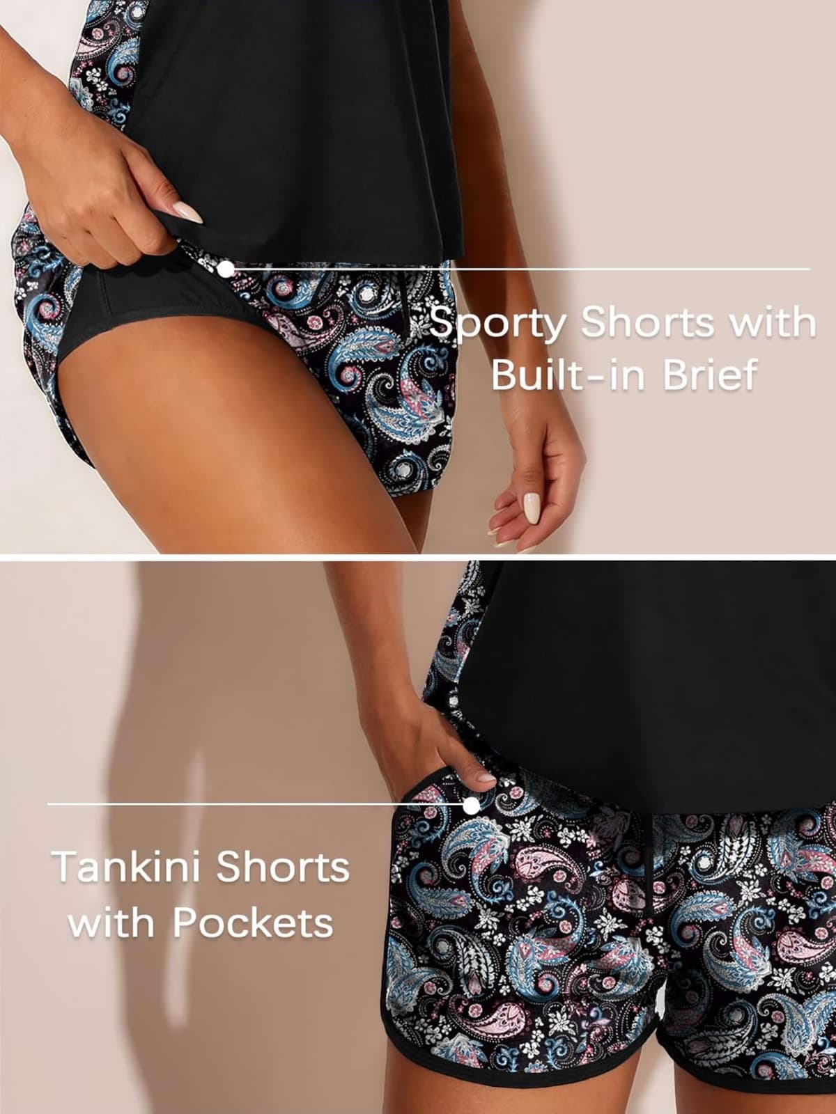 CheChury Tankinis Mujer Tallas Grandes Traje de Baño 2 Piezas Bañador Reductor Vientre Plano Bikini Push Up con Shorts Conjuntos de Tankini Sport Bañadores Dos Piezas Deportivos Mujer Natacion Playa — view 4