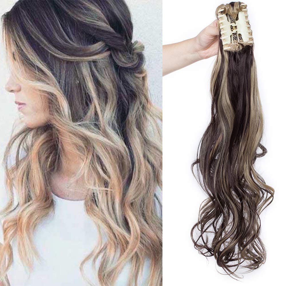 17"(43cm) SEGO Ponytail Long Synthetic Hair Looks Natural [Red Brown/Orange] Clip in Hair Extensions Curly Tail Ponytail Extension (90g) — view 79