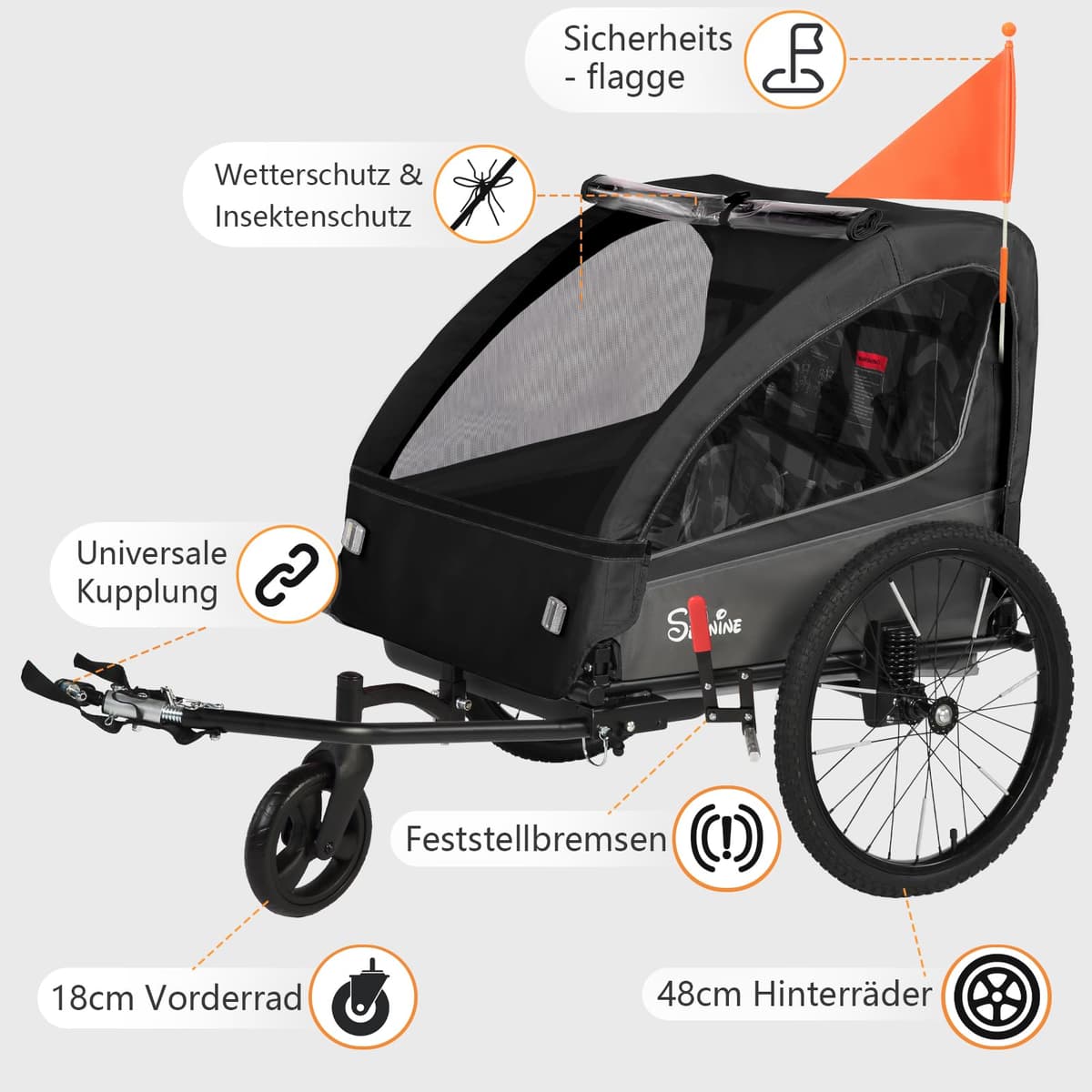 SEPNINE Remolque Infantil 2 en 1 y Cochecito con suspensión, Remolque de Bicicleta para 1 a 2 niños máximo, función de Jogger, Plegable, Amplio Maletero — view 4