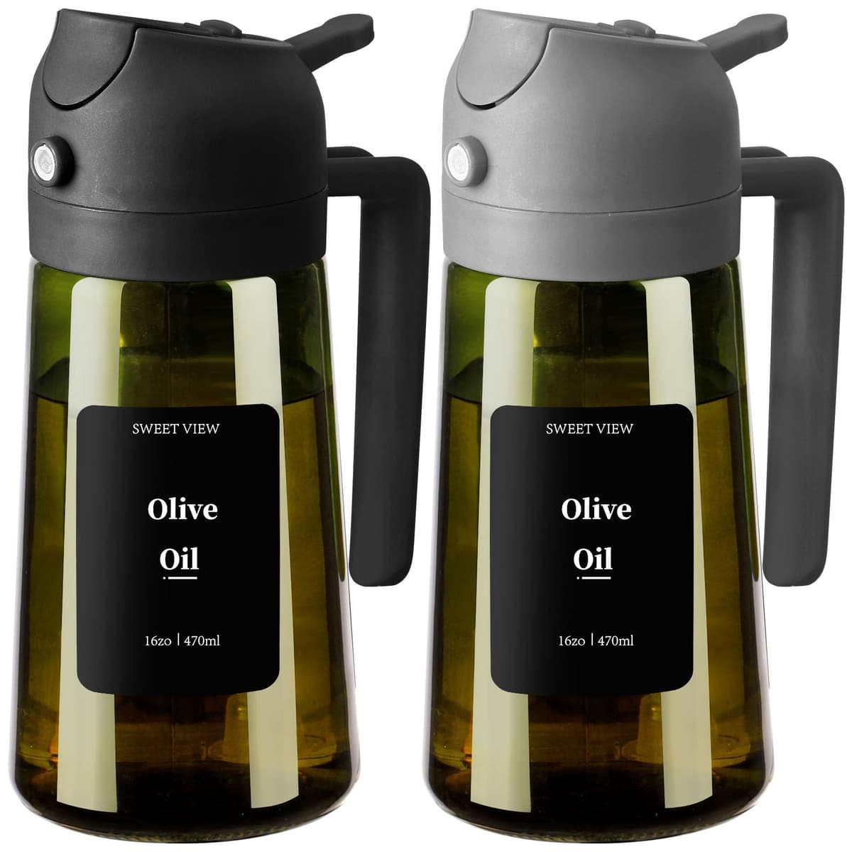 SWEET VIEW Dispensador de aceite de oliva y pulverizador de aceite, vertedor de aceite de vidrio a prueba de luz de 470 ml para cocina, freidora de aire, cocina, ensalada y barbacoa — view 15