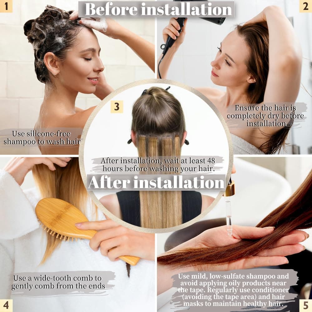 YDDM Extensiones Adhesivas Pelo Natural 20pcs 35cm 40g Negro - Extensiones De Cabello Humano (14 Pulgadas, 1B#) — view 5