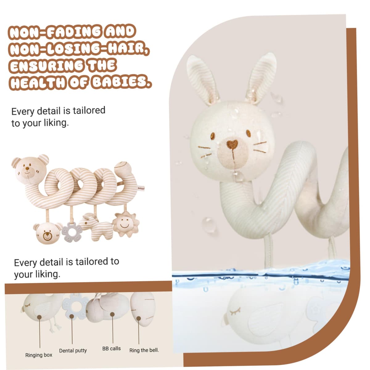 Juguete para cochecito de bebé, animales de peluche en espiral, juguetes para cuna colgantes con anillos de dentición, sonidos BB y campanas, juguetes sensoriales educativos tempranos para recié — view 4