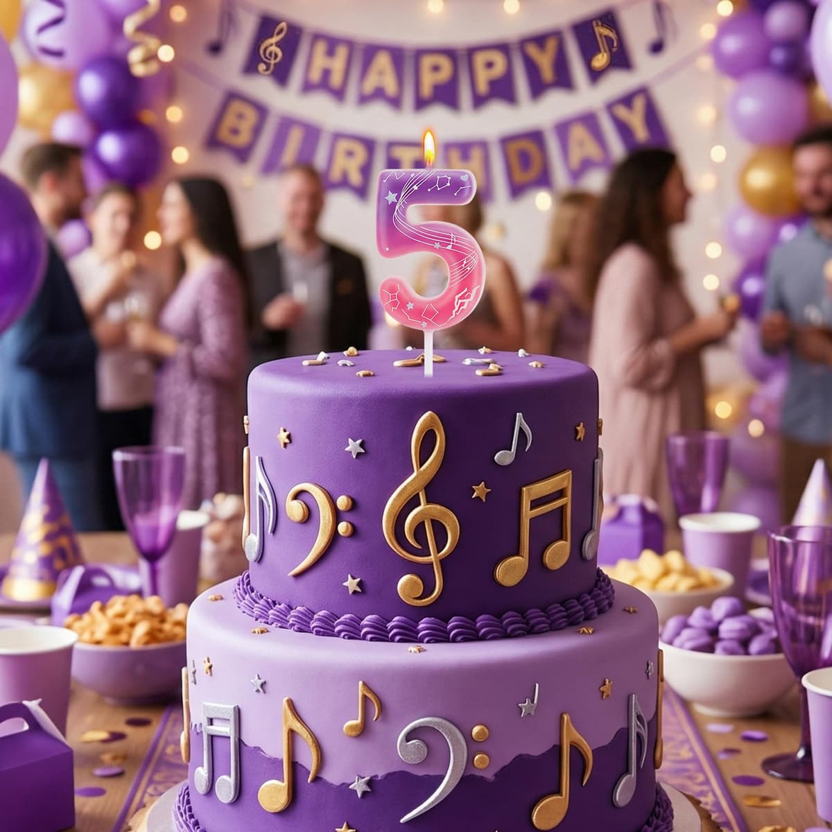 Demon 5 Birthday Candle, Gradient Pink and Purple Number 5 Candle for Kpop Party, 5th Birthday Decorations — view 5
