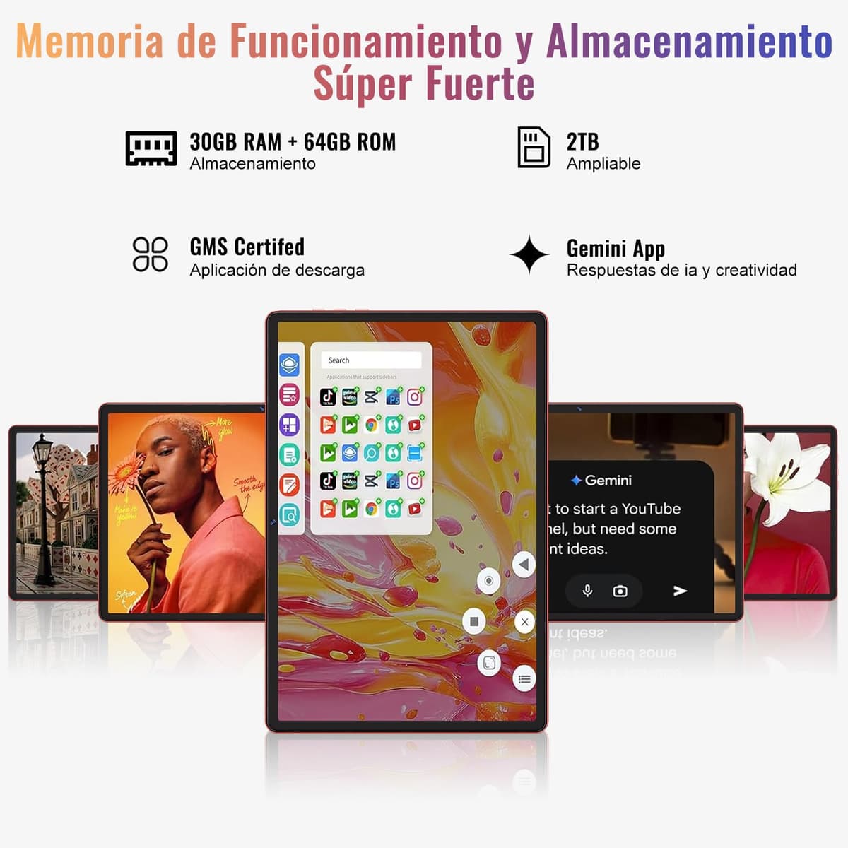 UJJ Tablet Android 15 10 Pulgadas Gemini AI con 64GB ROM + 2TB TF, Octa-Core, 5G WiFi, Widevine L1, GMS, Bluetooth 5.0, 5MP + 8MP, 3.5mm Audio, 1280 * 800 FHD IPS, Tablet con Teclado y Ratón - Rojo — view 4
