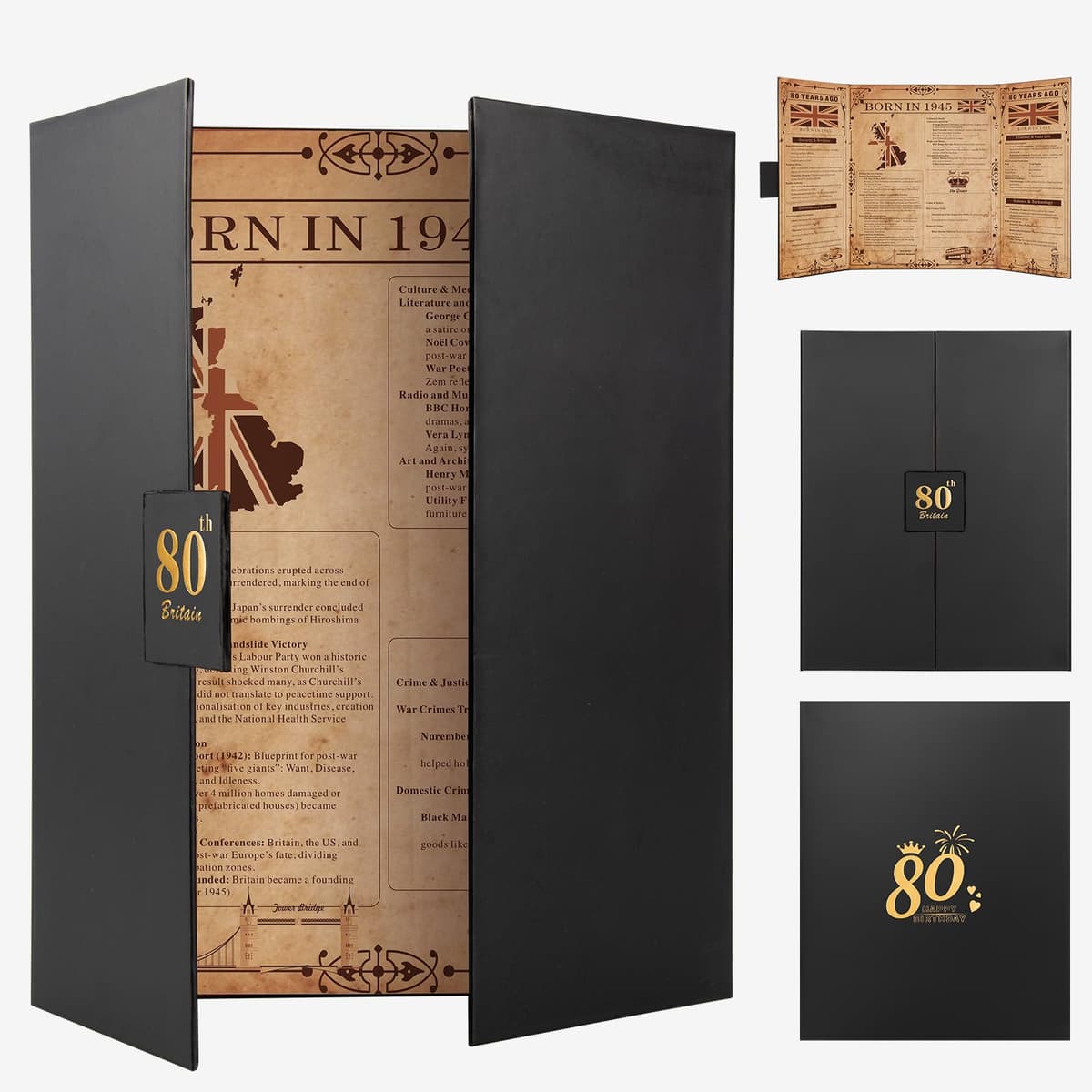 Born in 1946 UK 80th Birthday Gift Set with 3 Vintage Posters – Tri-Fold Birth Year Timeline, Dual-Fold Childhood Memories & Bonus Blank Greeting Card for Personal Messages, Retro Party Decorations — view 9