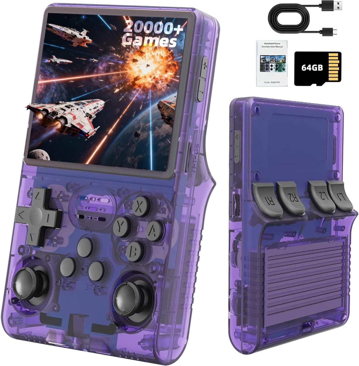 R36S Retro Handheld Games Console, 20,000+ Classic Games Portable Pocket Video Player with 3.5 Inch HD Screen, 64G TF Card, Open Source Linux System Screen for Teens and Adults (Black 64G) — view 10