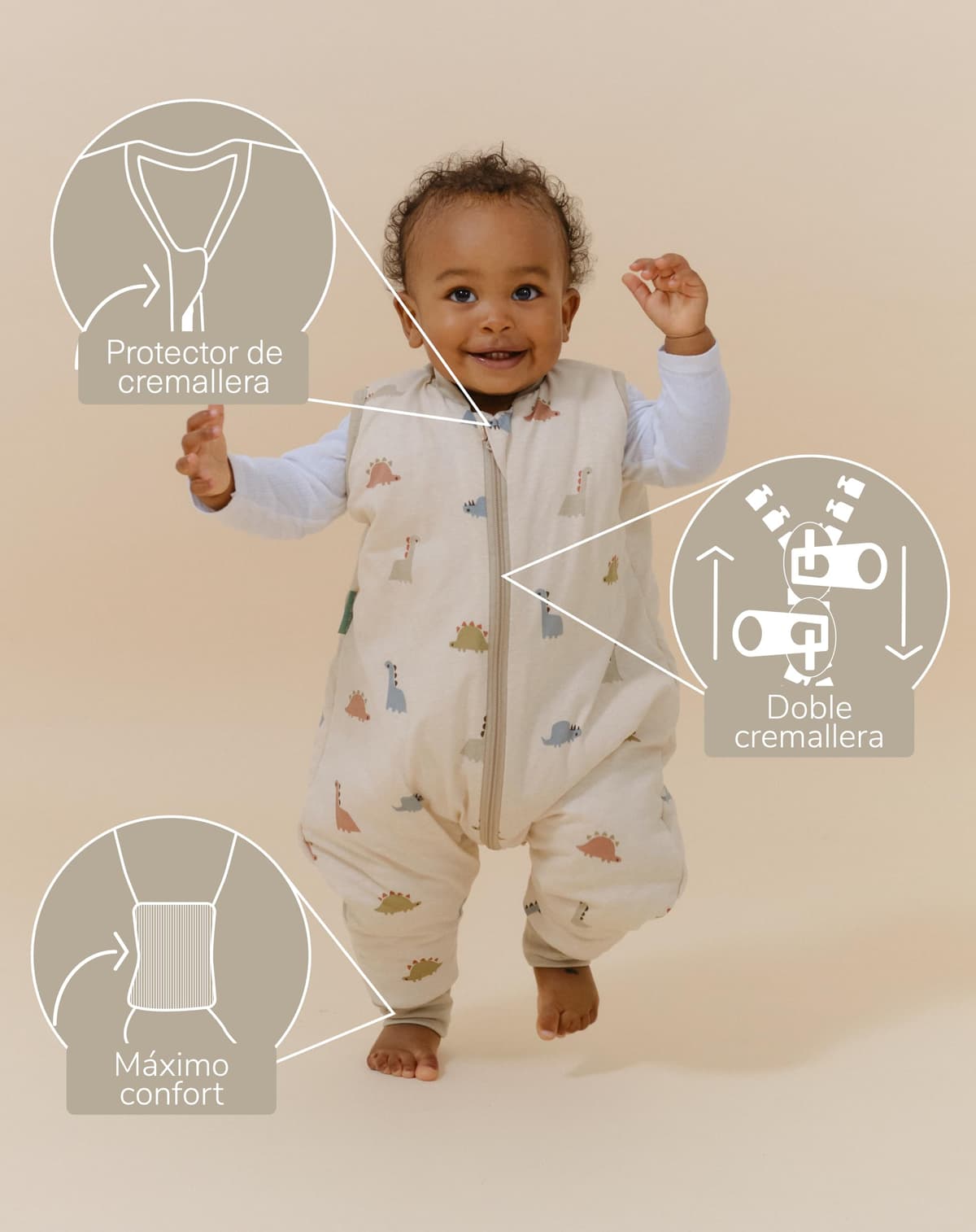 molis&co - Pijama Manta con Pies 2.5 TOG - 80 cm (2 años) - Ideal para Invierno - Suave y cálido - 100% algodón (Oeko-Tex 100) - Dinos — view 2