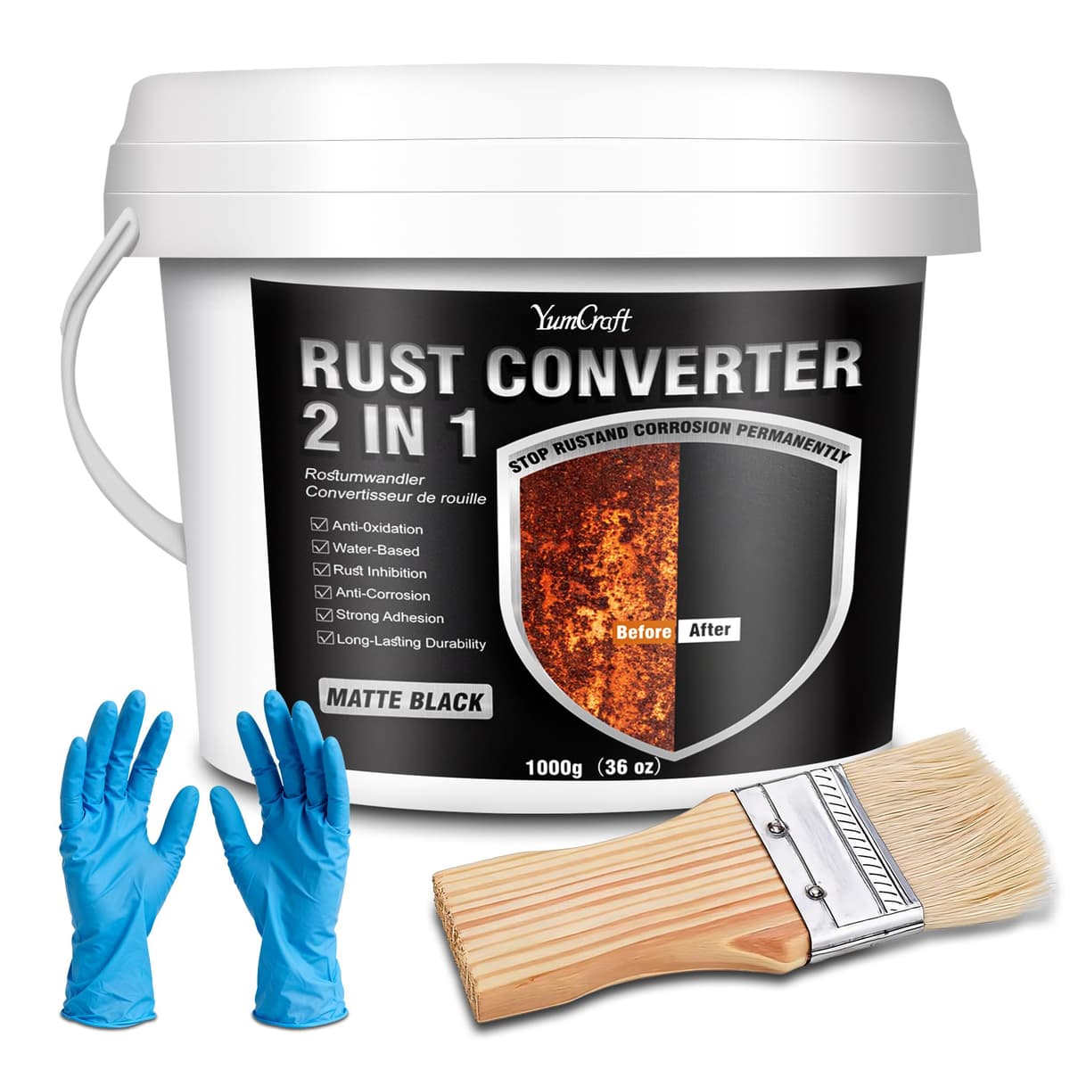 1000ml 2-in-1 Rust Converter Paint & Metal Primer, Black Water-Based Rust Reformer, Ultra Rust Inhibitor & Heat Resistant Anti-Corrosion Coating for Automotive Chassis, Marine, Railings & Fences