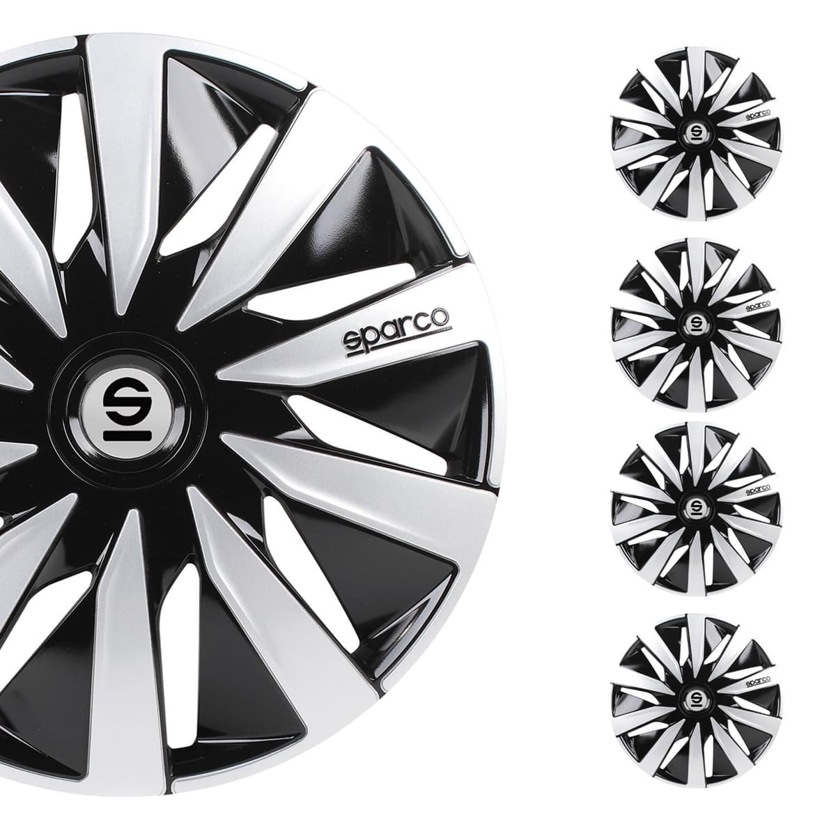 Sparco Juego de 4 Fundas para Ruedas de Coche Sicilia SPC1573SVBK de 15 Pulgadas, Plateadas y Negras — view 5
