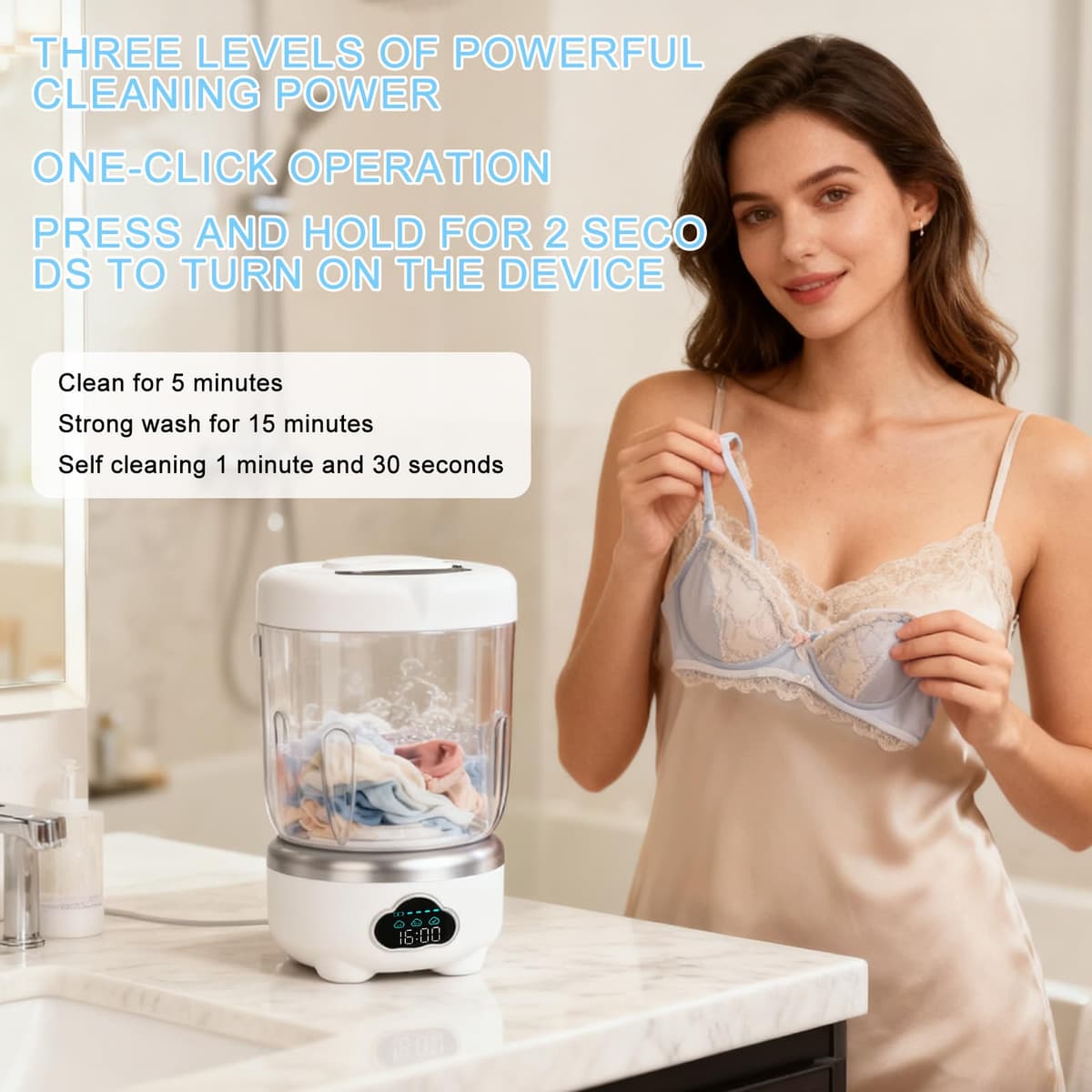 DMJJSD Lavadora portátil, lavadoras pequeñas de 1,6 L, 6000 mAh, 3 modos de lavado, pantalla LED, lavadora plegable USB, para camping, hogar, apartamento, hotel, camping y viajes — view 2
