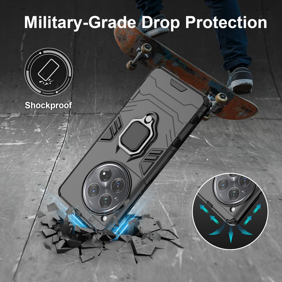 Funda para CMF Phone 2 Pro, Carcasa Antigolpes con Soporte anular metálico, Case Protectora de Grado Militar, Negro — view 1177